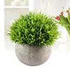 Dekorativa blommor kransar 3st mini plast falsk faux grön gräs simulering konstgjorda växter med krukor för heminredning