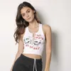 Женские трикотажные трикотаж женская готическая кружевная отделка Camisole Cartoon Print