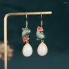 Dangle Earrings China Style Design Water Drop Hetian Jade Irregular Carp Enamel Craft Female Retro For Women 48MM