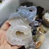 Dekoratif Figürinler Doğal Agate Geode Oyma Fil Taş El Sanatları Heykel Dekoru