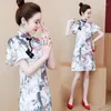 Etnische kleding Bebovizi 2023 Vintage Chinese stijl Traditionele casual feest vrouwen Midi Dress zomer Cheongsam jurken M-4XL plus maat