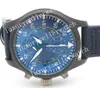 Men Super Zff Factory 44mm Movematic Automatic Movement Dial Blue Dial مع حزام جلدي أزرق أزرق مع مراعات مشبكية أحادية النشر