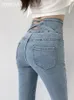 Kvinnors jeans zoenova mager blyerts jeans fyra knappar vintage hög midja kvinnor smala stretch denim byxor täta byxor kvinnors byxor 230308