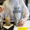 Katze Ohr Blinkende Doppelschicht Tasse Niedlichen Cartoon Kreative Plastikbecher Tumbler Pailletten Saft Weinflasche Mit Stroh Geschenk Tasse 3 Farben