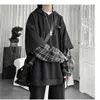 Men's Hoodies Sweatshirts Sweatshirt's Clothing Fake Two Patchwork Plaid Hooded Oversized Tops Korean Y2K Clothes for Teens Harajuku 230308