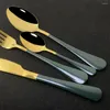 Servis uppsättningar Tablewellware 16st Cutsly Table Provey Gold Spoon Set rostfritt stål Kökgafflar Knivar Skedar skedar