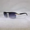 Sunglasses 2023 Vintage Rhinestone Black White Buffalo Horn Rimless Men Wood Glasses Metal Frame Shades for Summer Club EyewearKajia New