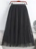 Skirts Spring Summer 2023 Women Fashion Faux Pearl Beaded Tulle Pleated Midi Skirt Casual Elastic High Waist Womens