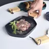 Dinnerware Sets KINGLANG 1pcs Matte Glaze Ceramic Plate With WOODEN Handle Nordic Steak Dessert Dish Meal Home Kitchen Display Tray