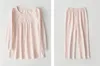 Pijamas Conjuntos de pijamas con lazo de Lolita para niña, tops de algodón rosa, pantalones, conjunto de pijamas de encaje vintage para niños pequeños, ropa de salón para dormir de estilo real 230310