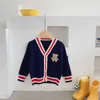 Cardigan Autumn Winter Kid Sweater Casacos 410yrs Roupas de estilo Preppy Boys Warm Boys Outwear Mous