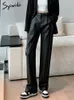 Calças femininas Capris syiwidii ​​calças de couro mulheres calças de perna larga estilo coreano y2k moda calça solta banda elástica de cintura alta pu de calças folgadas 230310