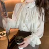 Women's Blouses Elegant Fashion Stand Collar Chiffon Shirts Korean Vintage Women Blouse Blusas Long Sleeve Ruffles Lace Femme Tops S9191