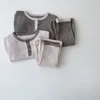 Piżama 2pcs/zestaw jesień dziecięcy zestaw odzieży piżamowej koreańskie żebro elastyczne top spodni z długimi rękawem legginsy bawełny bawełniane piżamę odzież domową 230310