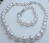 Necklace Earrings Set 11-13mm White Akoya Sea Pearl Bracelet Leopard Clasp