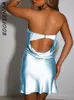 Casual Dresses Boofeenaa Strapless Backless Mini Dresses Satin Flowy Short Party Dress Black Blue Sexy Night Club Outfits For Wome233w