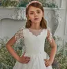 Sukienki dla dziewcząt luksusowe białe kwiaty koronkowe aplikacje Perły Dzieci urodziny suknia Dziewczyny Pierwsza sukienka komunalna Rozmiar 8 10 12 14 Years