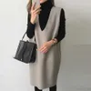 Abiti casual Autunno stile coreano signore inverno con scollo a V pullover senza maniche abito lungo in maglia donne gilet allentato tasca in pile di lana elegante Y2302