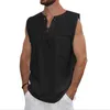 Men's Tank Tops Casual Solid Men's Cotton Linen Vest Summer Sleeveless V-Neck Tanks Loose Men Pullover 2023 Design