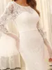 Abito da sposa Abiti mai graziosi Elegante pizzo girocollo maniche lunghe a pagoda All'ingrosso 2023 Damigella d'onore Vestido De Novia