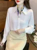 Camicette da donna Qoerlin ol Shirts Shirts Office Ladies Tops 2023 White Long Sleeve Bianco Elegante Collar per sciarpa elegante