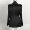 Damespakken Blazers dames blazer pakken zwarte satijnen jas met één borsten dames chic en elegante blazer op maat maken grote formaat vrouwelijke zakelijke jas 230310