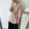 Women's Suits & Blazers Summer Elegant Thin 3/4 Sleeve Turn Down Collar Blue Blazer Coat Linen Casaco Feminino Tops For WomenWomen's