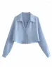 Kvinnors blusar Kvinnor och skjortor 2023 Fashion Collared V Neck Button Up Satin Shirt Kvinnor Långärmad Top Street Style beskuren