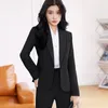 Ternos femininos Blazers elegantes femininos azuis Ternos de negócios outono Inverno com calças e jaquetas Casaco de estilo profissional Blazers Blazers Conjunto 230310