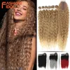 Synthetic Wigs Fashion Idol Afro Kinky Curly Hair Bundles with Closure Ombre Blonde 30inch Soft Long Synthetic Weave 230227