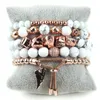 Strand RH Mode Bohême Perlé Bijoux Blanc Couleur 5 pc Multi Pile Pierre Bracelets Ensemble Pour Les Femmes Festival Cadeau