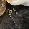 Dangle Earrings Rhinestone Inlaid Irregular Hollow Metal Hoop Pearl Chain Tassel Asymmetric Drop Pendent For Women Girls Ear Jewelry