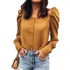 Women's Blouses Shirts 2023 Fashion Women Square Neck Puff Sleeve Ladies Casual Solid Tunic Tops Blusas Chemise Dames Clothing Plu