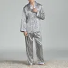 Men's Sleepwear Mens Stain Silk Pajama Sets Pajamas Men Sleepwear Modern Style Printed Silk Nightgown Home Male Satin Soft Cozy Sleeping Pajamas 230310