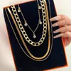 Chains Trendy Gold Color Multi-layer Chain Necklace For Women Crystal Pendant Thick Fine Fashion Jewelry Party Gifts