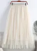 Skirts Spring Summer 2023 Women Fashion Faux Pearl Beaded Tulle Pleated Midi Skirt Casual Elastic High Waist Womens