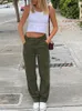Damesbroek capris heyoungirl casual vintage groene vrachtbroek vrouwen mode katoen hoge taille jeans leger militaire denim broek dames zakken 230310