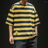 T-shirt da uomo Primavera Estate T-shirt a righe di alta qualità Oversize Harajuku Moda Cotone 2023 Abbigliamento Uomo Hip-Hop Casual Street Style Top