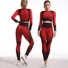 Conjunto ativo Women Yoga Pants Fitness Suit Bulifter Gym Conjunto de pano elástico de alto teto de treino Top Top Red Tracksuit