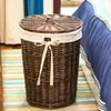 Storage Baskets Rattan Hamper Basket with Dirty Clothes Basket Put Clothes Storage Basket Clothing with Lid Home Weaving 230310