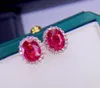 Stud Earrings E708 Fine Jewelry Real 18K Rose Gold Red Tourmaline 2.9ct Gemstone Drop For Women