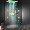 Geborsteld Goud 23*15 inch 64 kleuren LED Muziek Regenval Waterval Douchekop Temperatuurdisplay Thermostatische Douchekraan