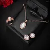 Pendant Necklaces 4 Pcs/Set Women Fashion Opal Gem Oval Geometric Gold Necklace Set Temperament Wedding Party Jewelry Gift