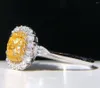 Clusterringe Feiner Schmuck Echte 18 Karat 1,0 ct gelbe Diamanten Hochzeit Verlobung weiblich für Frauen Ring TX