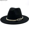 Hattar brim hattar breda kvinnor män ull kände jazz fedora panama stil cowboy trilby party formell klänning hatt stor storlek gul vit 5860 cm a