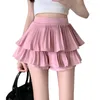 Skirts Plain Solid Color A-Line Mini Shorts Skirt For Womens High Waist Double Layer Tiered Pleated Ruffle Short Skater Skort
