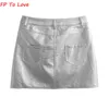 Skirts FP To Love French Silver PU Mini Skirts Metallic Sexy High Waist Hip Skirt Chic Retro Short A-Line Metal 230310