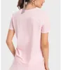 T-shirt de sport de Yoga pour femmes, manches courtes à séchage rapide, haut ample, col rond, vêtements de sport respirants, course à pied, Fitness, Tennis, LL548