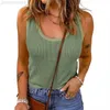 Women's T-Shirt Summer Waffle Fabric U-neck Sleeveless Top Women Fashion Casual Solid Color Vest Slim Cotton T-Shirt Female Versatile Basic Tees