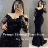 Feestjurken Verngo Sparkly Pargine Groene zeemeermin Avondjurken Off Schouder Lange mouwen Applique Arabische vrouwen Formele plus size prom -jurken 230310